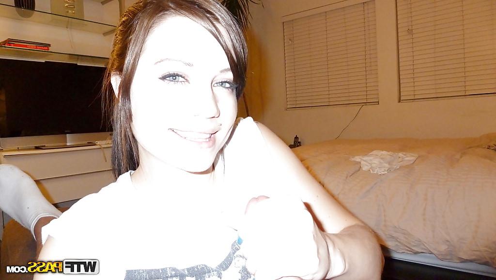 16P Nasty brunette amateur with lovely face sucking and jerking a hard cock
