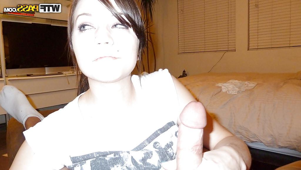 16P Nasty brunette amateur with lovely face sucking and jerking a hard cock