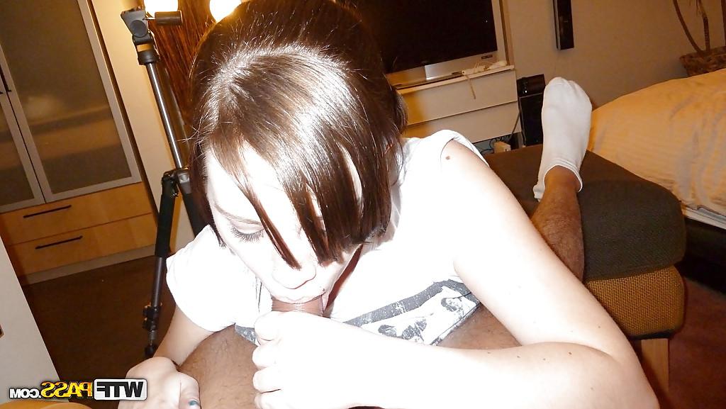 16P Nasty brunette amateur with lovely face sucking and jerking a hard cock