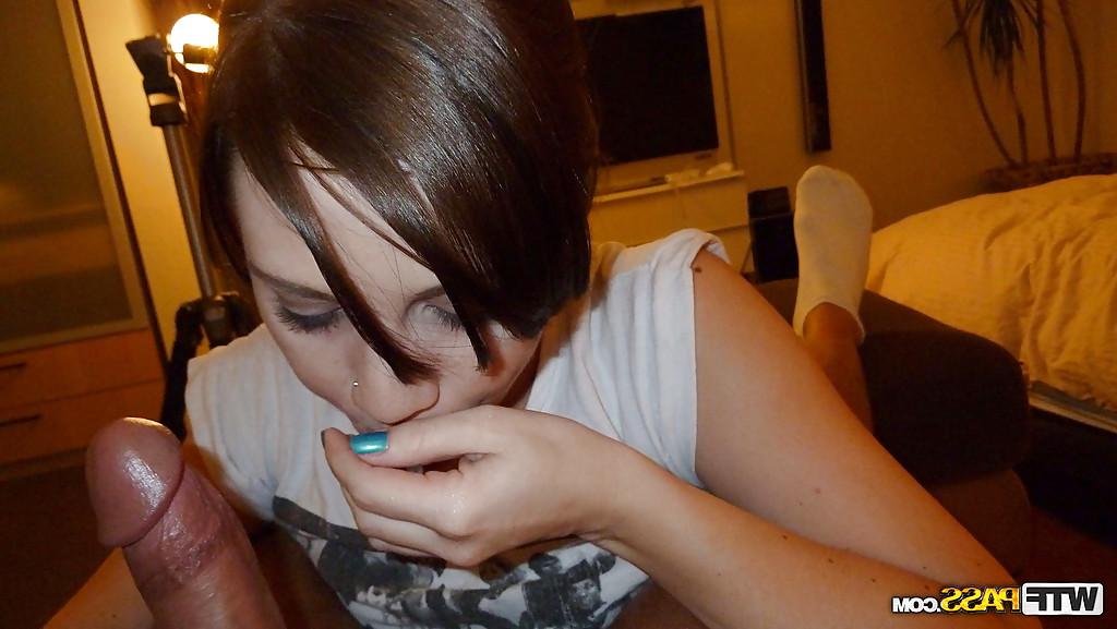 16P Nasty brunette amateur with lovely face sucking and jerking a hard cock
