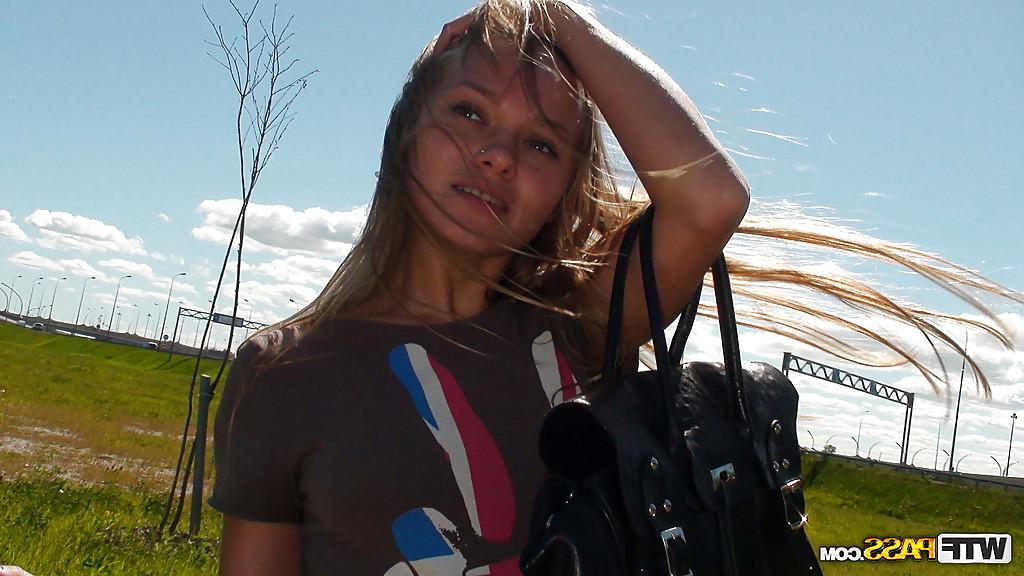 16P Lustful amateur blonde babe gives a sensual blowjob outdoor