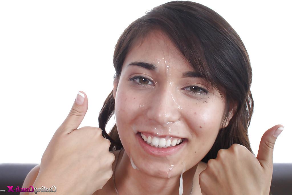 16P Amateur brunette Kimberly Costa is getting sperm on her face