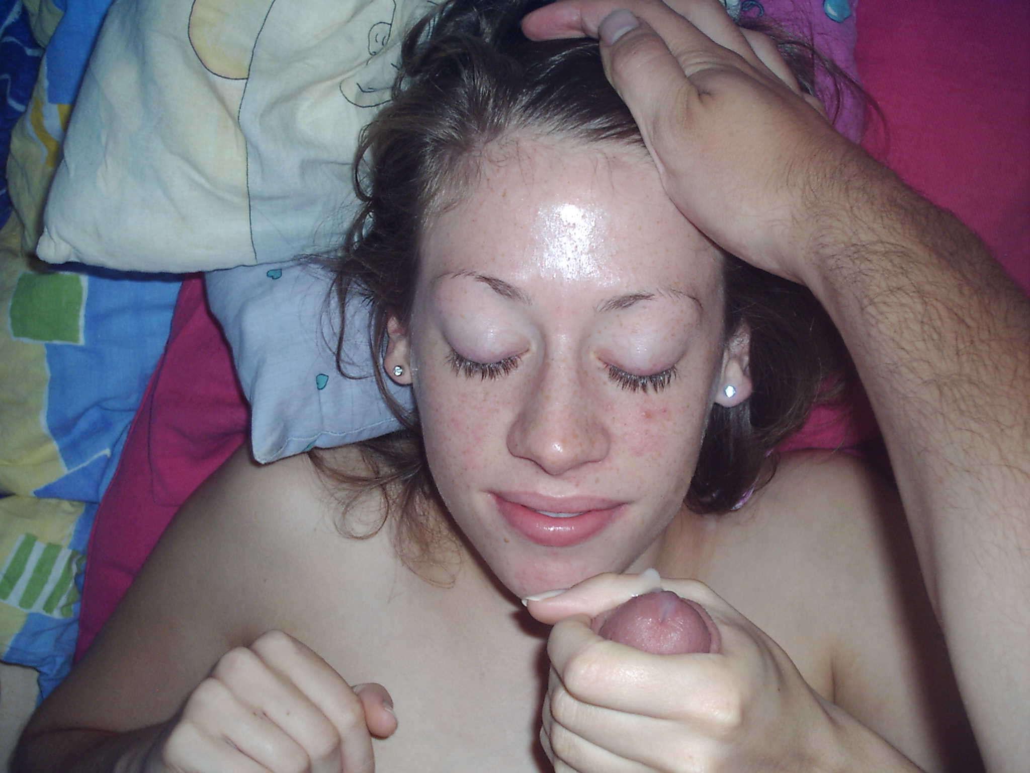 16P Some girl's wild roomie shows off her naked body in various photos and sucks a g