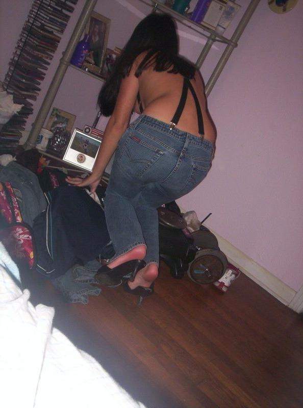 15P Hot brunette teen with nice tits strips down and poses topless then sucks cock f