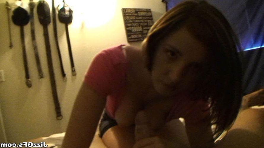 17P Amateur brunette giving wet blowjob in huge hard dick