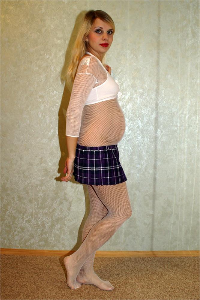 25P Pregnant whore Vika at work in the image of a schoolgirl