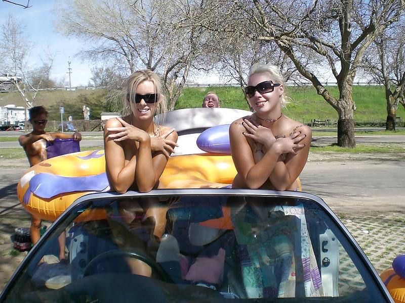 19P 3 amateur teens have fun in public.