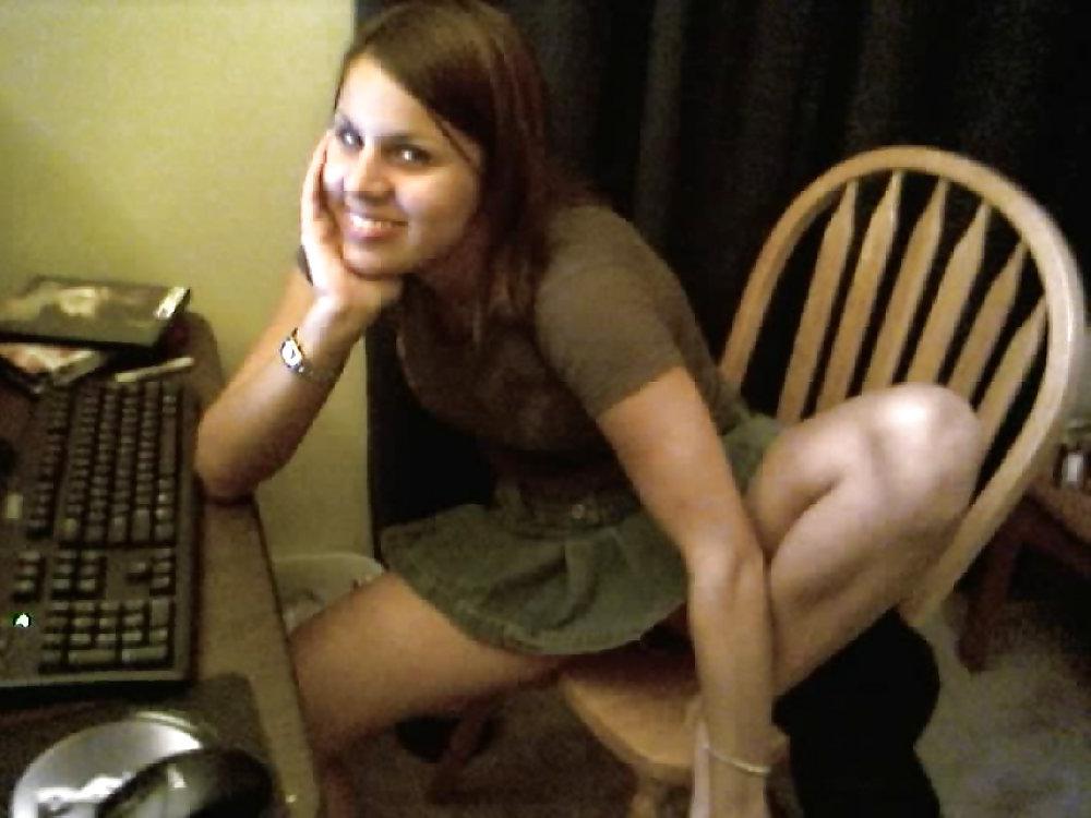 12P Brunette amateur posing by her computer