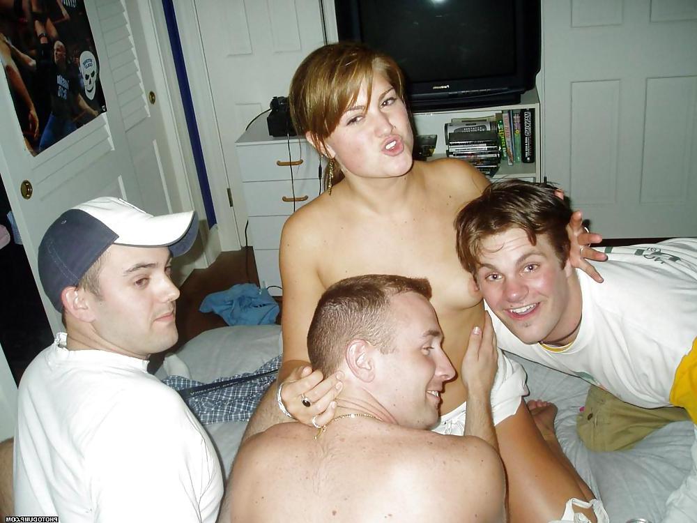 6P Amateur blonde inviting three guys into her bed