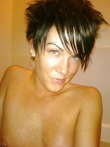 15P Sexy Short Haired Brunette Amateur Posing