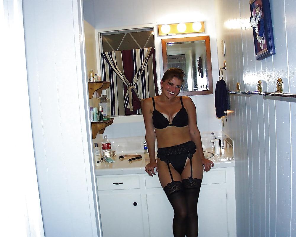 8P Brunette Amateur in Stocking with tanlines