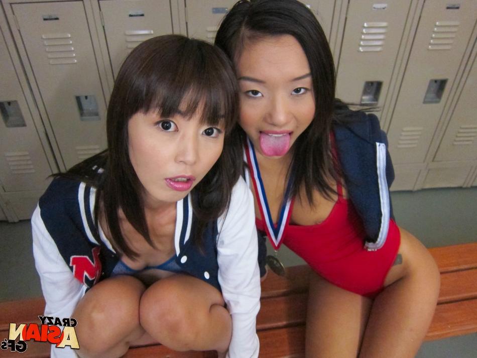 16P Young Asian amateur Alina Li and friend flashing flat chests in change-room