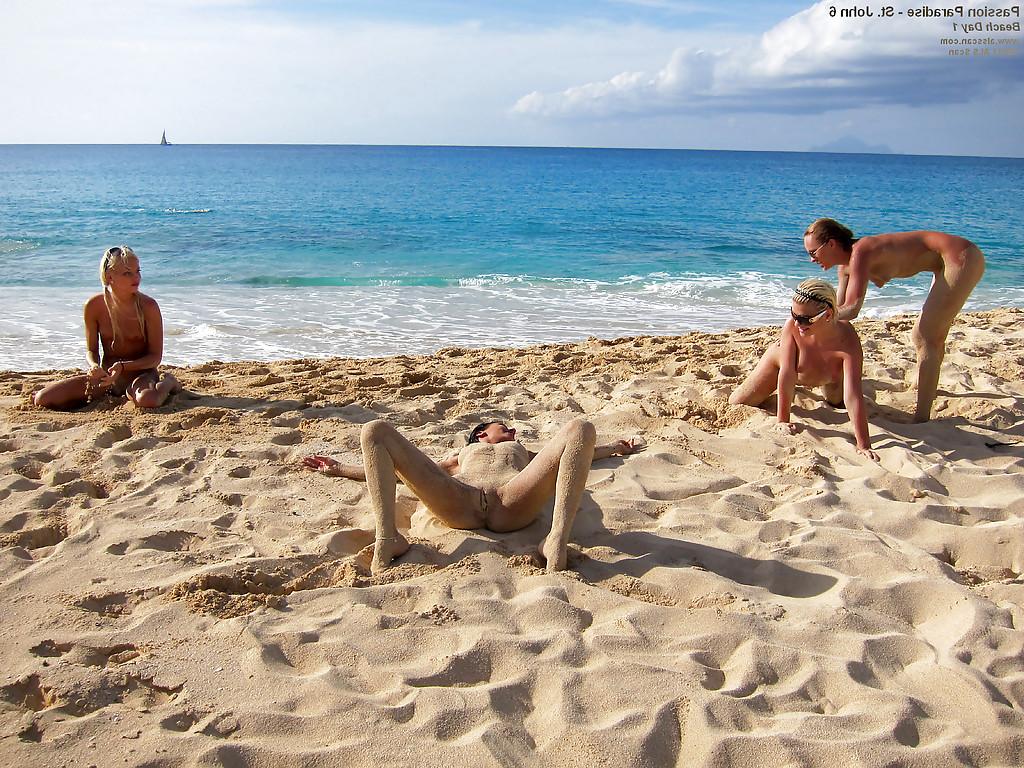 16P Naked amateur teenage babes in sunglasses having some fun on the beach