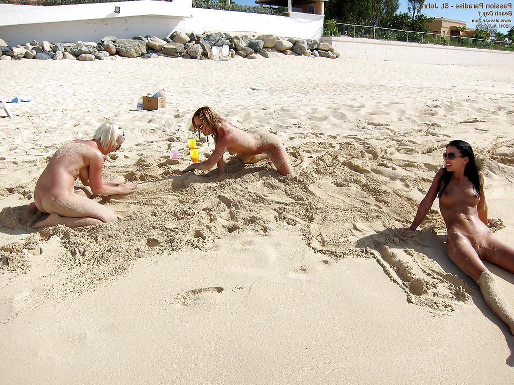 16P Naked amateur teenage babes in sunglasses having some fun on the beach