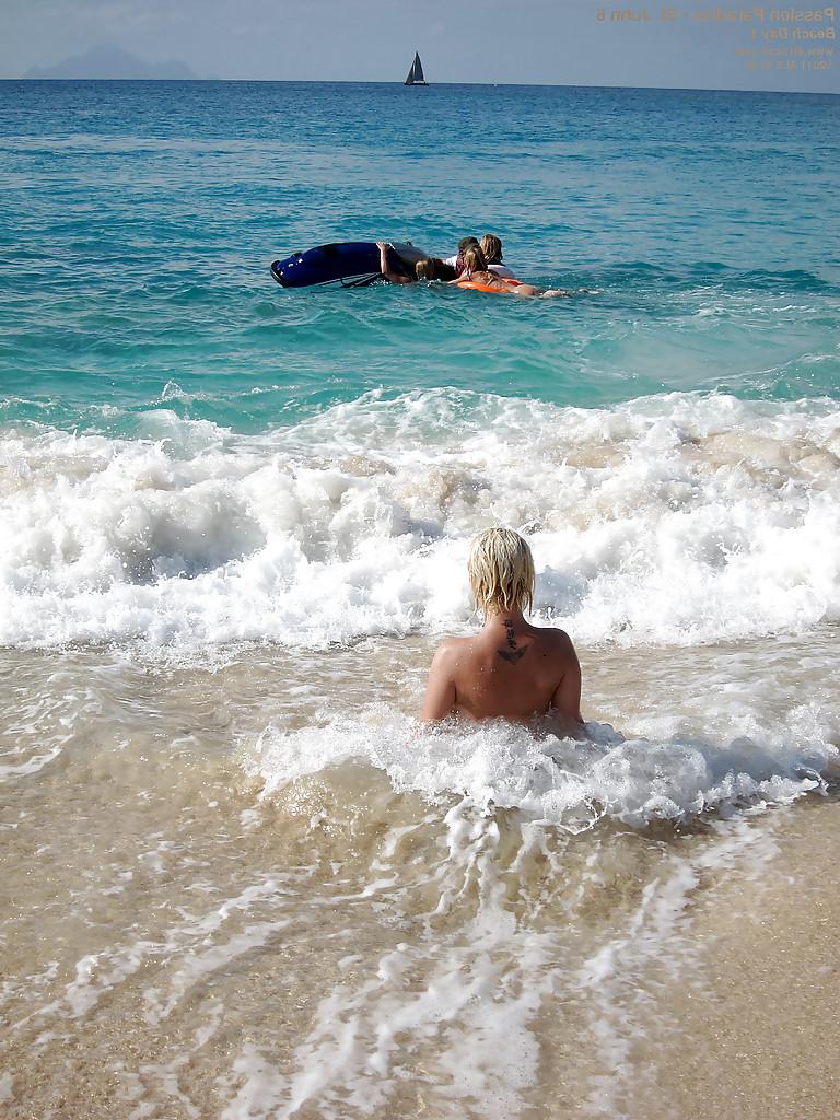 16P Naked amateur teenage babes in sunglasses having some fun on the beach