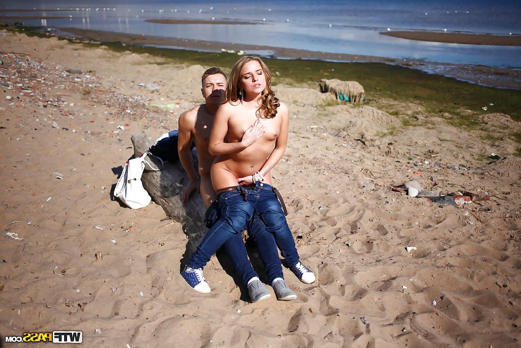 16P First timer Sofi Goldfinger takes jism in mouth after hardcore sex on beach