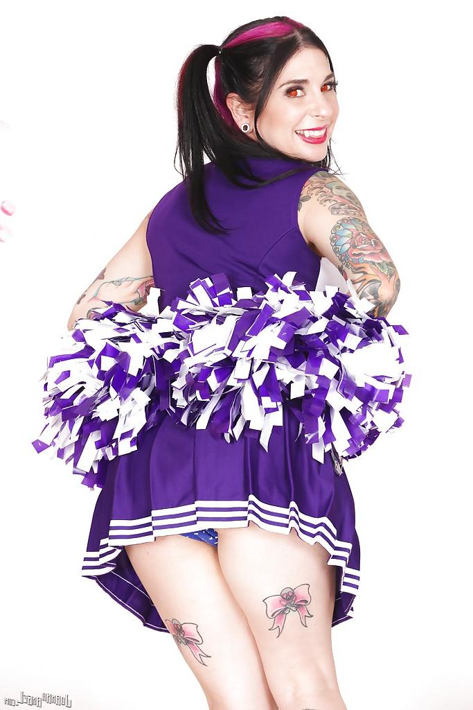 15P Amateur upskirt posing with a hot babe Joanna Angel in her cheerleader suit