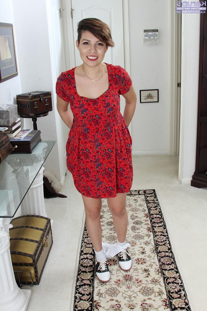 16P Amateur teen Natalie Odom poses solo in retro clothing and white panties