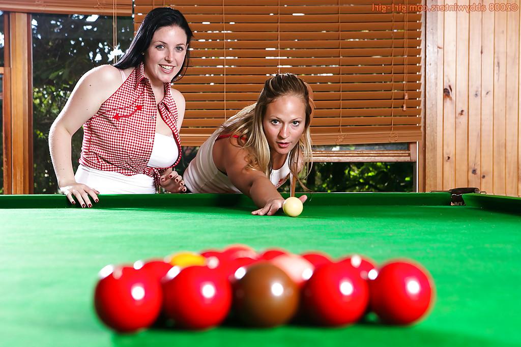 16P Amateur girls Angie and Indiana sink fingers into wet cunts on pool table