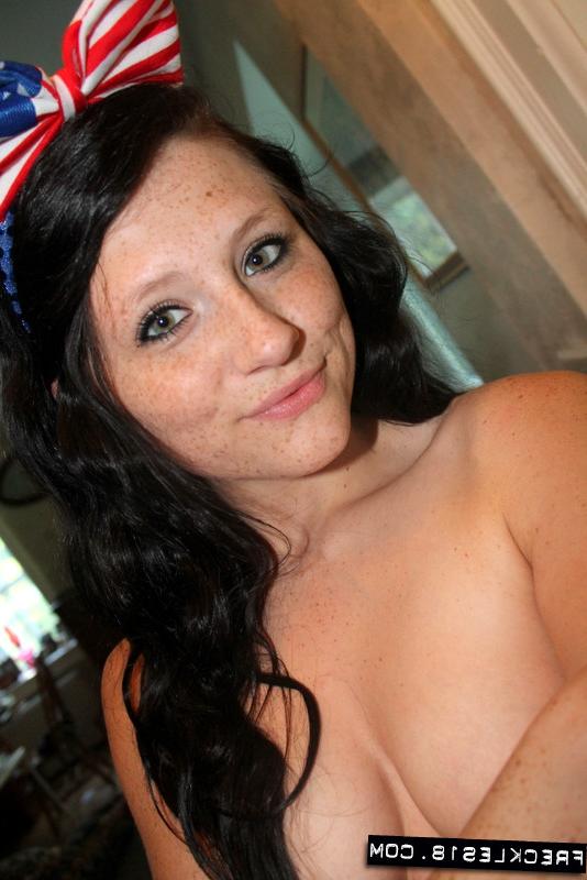 12P Amateur hot teen Freckles in yard flaunting nice tits wearing white panties