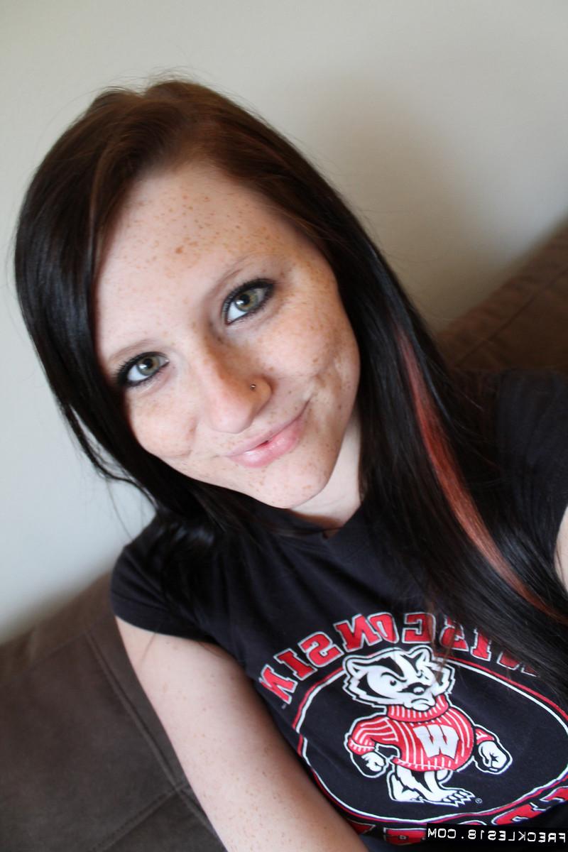 12P Amateur self shot of beautiful teen Freckles18 in sexy black panties