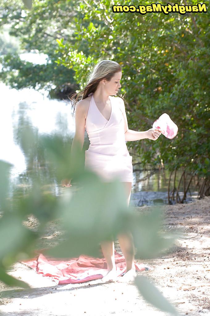 16P Amateur babe Ashlyn Lee caught undressing in the forest by voyeur