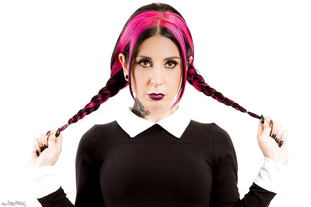 16P Clothed amateur MILF Joanna Angel reveals big tits and tattoos in pigtails