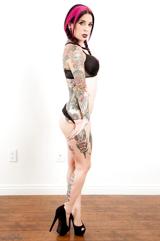 16P Clothed amateur MILF Joanna Angel reveals big tits and tattoos in pigtails