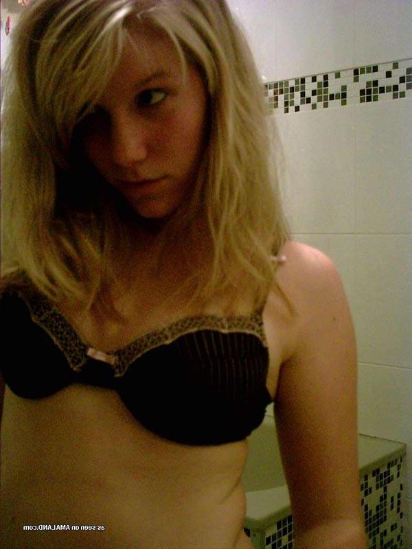 16P Black and white self-shots from this blonde amateur cutie