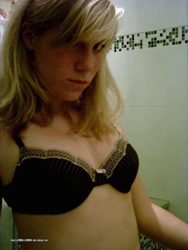 16P Black and white self-shots from this blonde amateur cutie
