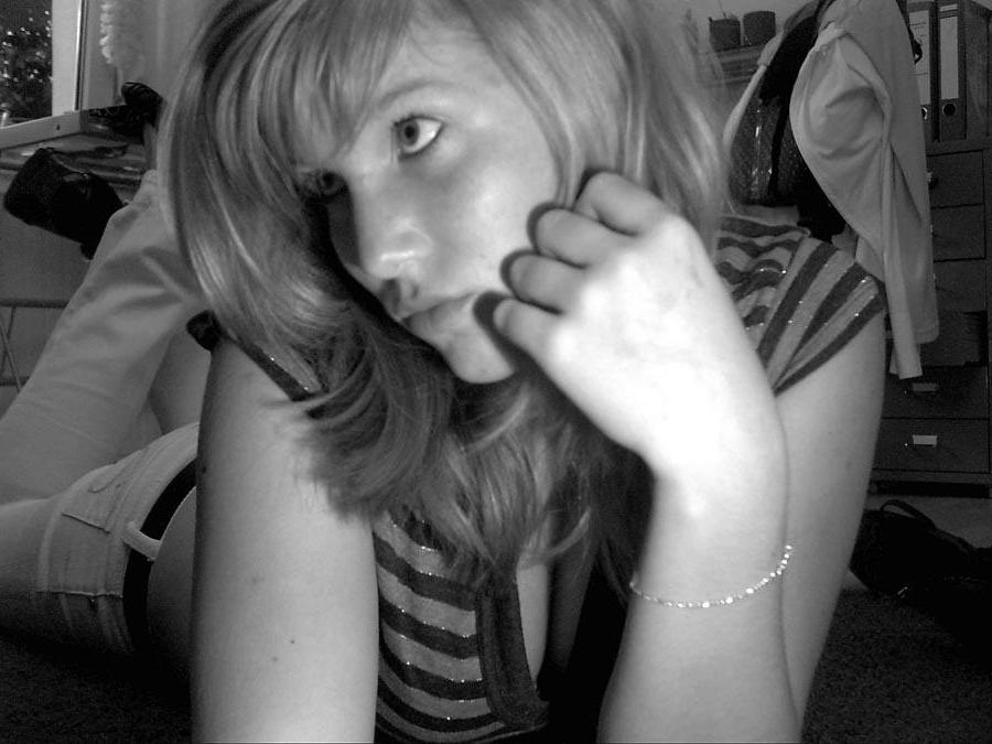 16P Black and white self-shots from this blonde amateur cutie