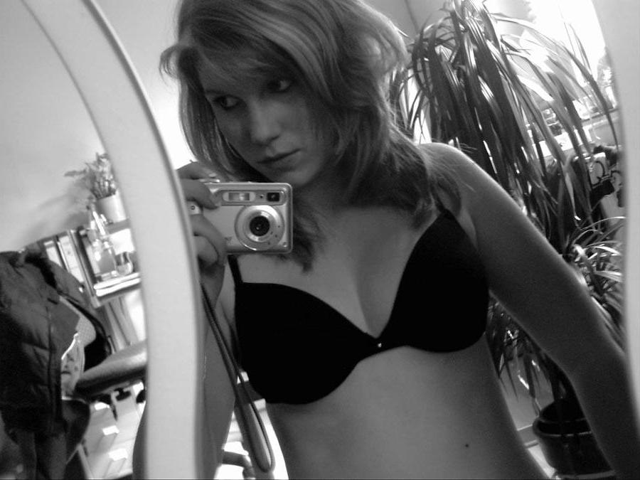 16P Black and white self-shots from this blonde amateur cutie