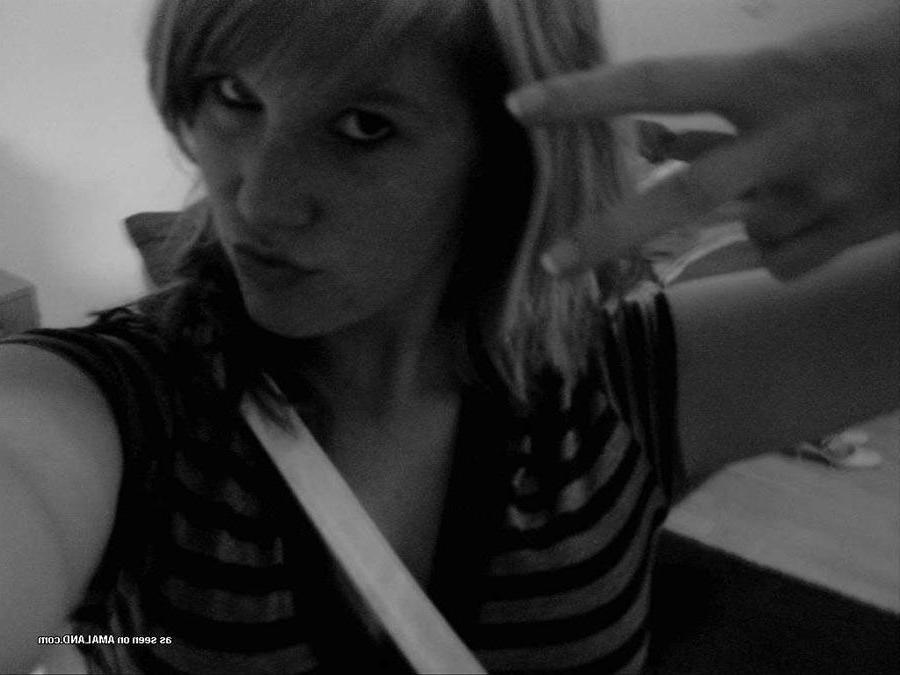 16P Black and white self-shots from this blonde amateur cutie