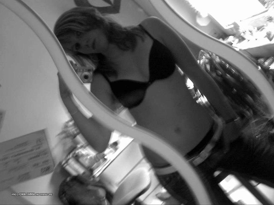 16P Black and white self-shots from this blonde amateur cutie