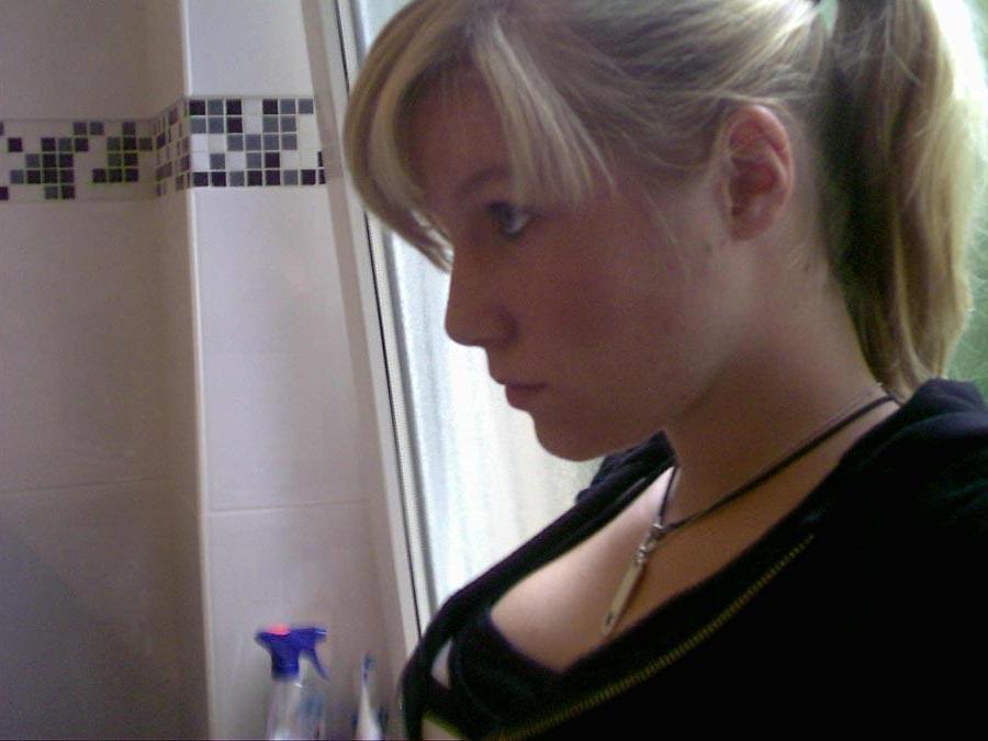 16P Black and white self-shots from this blonde amateur cutie