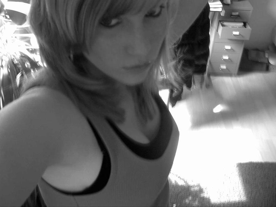 16P Black and white self-shots from this blonde amateur cutie