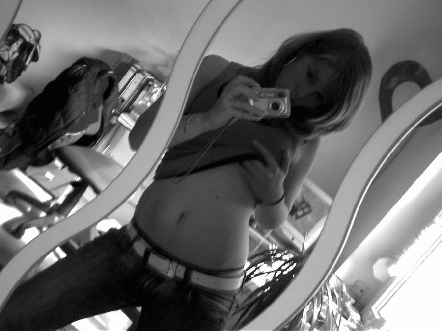 16P Black and white self-shots from this blonde amateur cutie