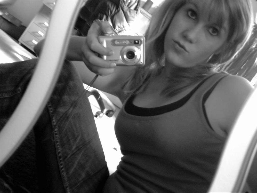 16P Black and white self-shots from this blonde amateur cutie