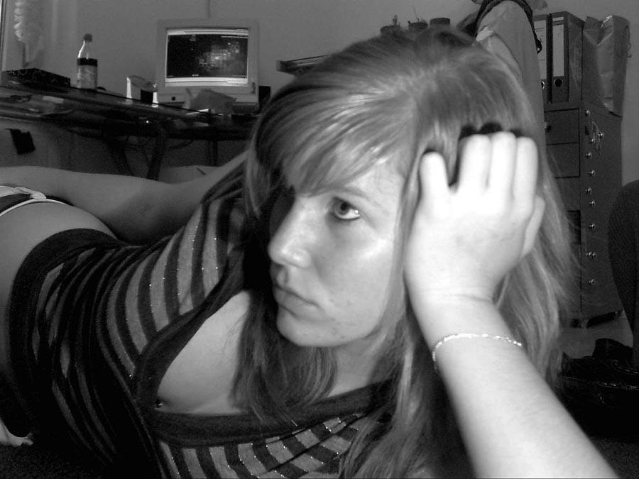 16P Black and white self-shots from this blonde amateur cutie