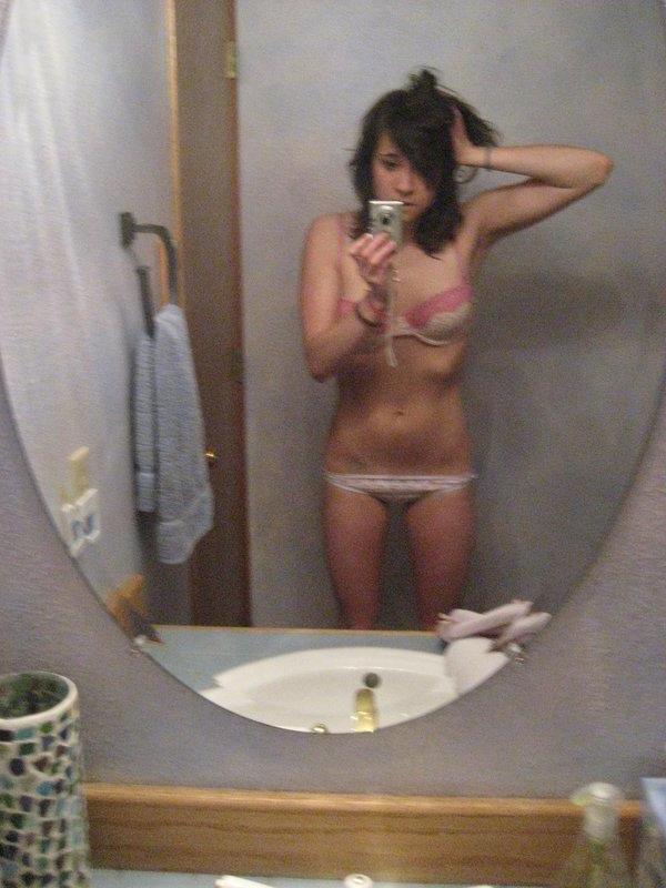 15P Hot college coed takes selfies in the bathroom