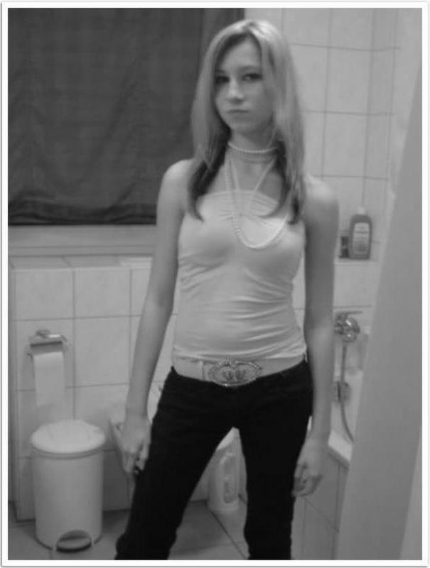 14P Slim blonde teen shares black and white selfies of her nude body