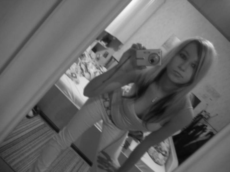 14P Slim blonde teen shares black and white selfies of her nude body