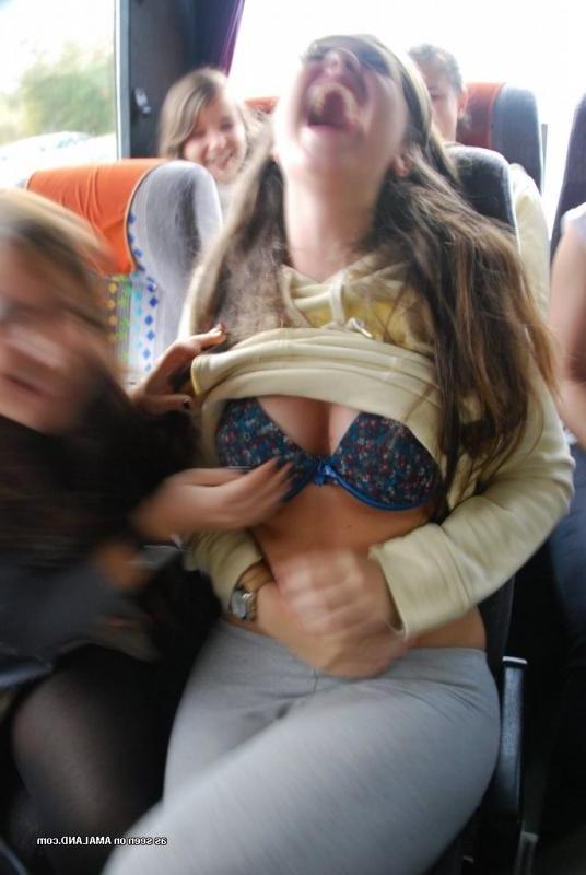 14P Naughty chicks posing for hot photos on a bus trip