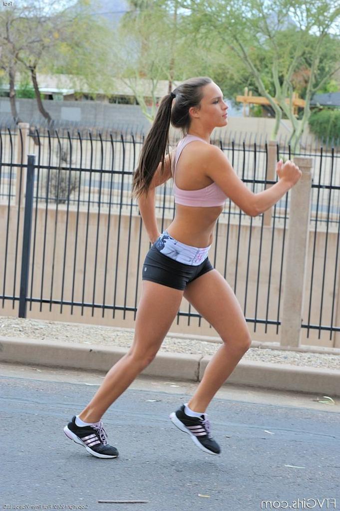 15P Cute amateur girl jogging topless out in the street