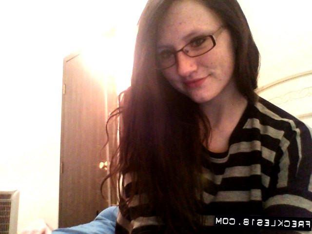 12P Amateur freckled teen with glasses gets pussy licked on cam