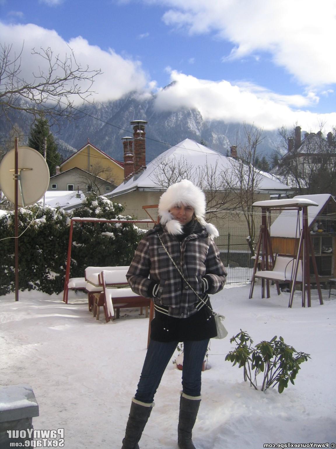 15P While at a ski resort big giant boob amateur Lory gets naked for her BF to take 