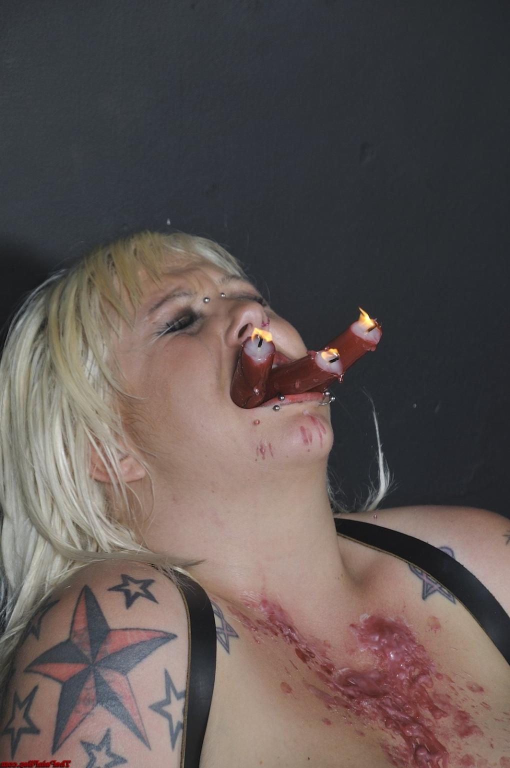 16P Goth amateur bbw Eden in bdsm of blonde fatty slave burned and tit tortured. The