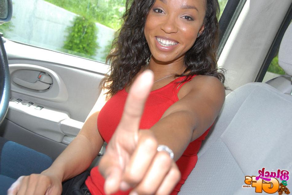 15P Amateur ebony girlfriend interracial handjob and blowjob in car
