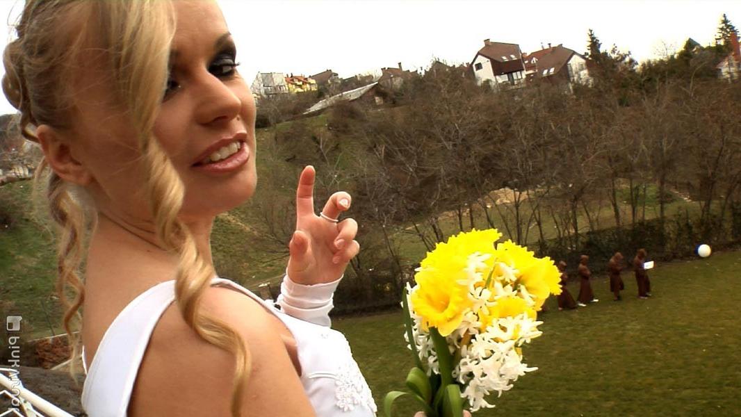 15P Blonde bitch sucking and fucking several cocks in gangbang