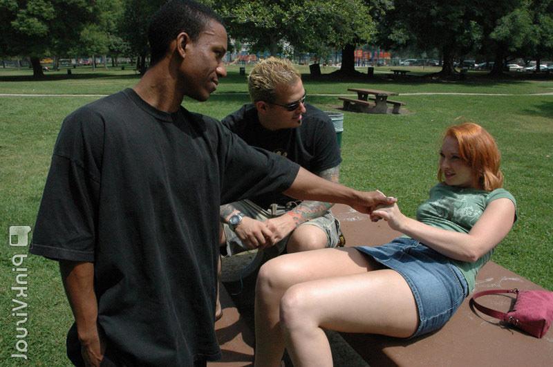 15P Wonderful redhead abused by several cocks in gangbang squad